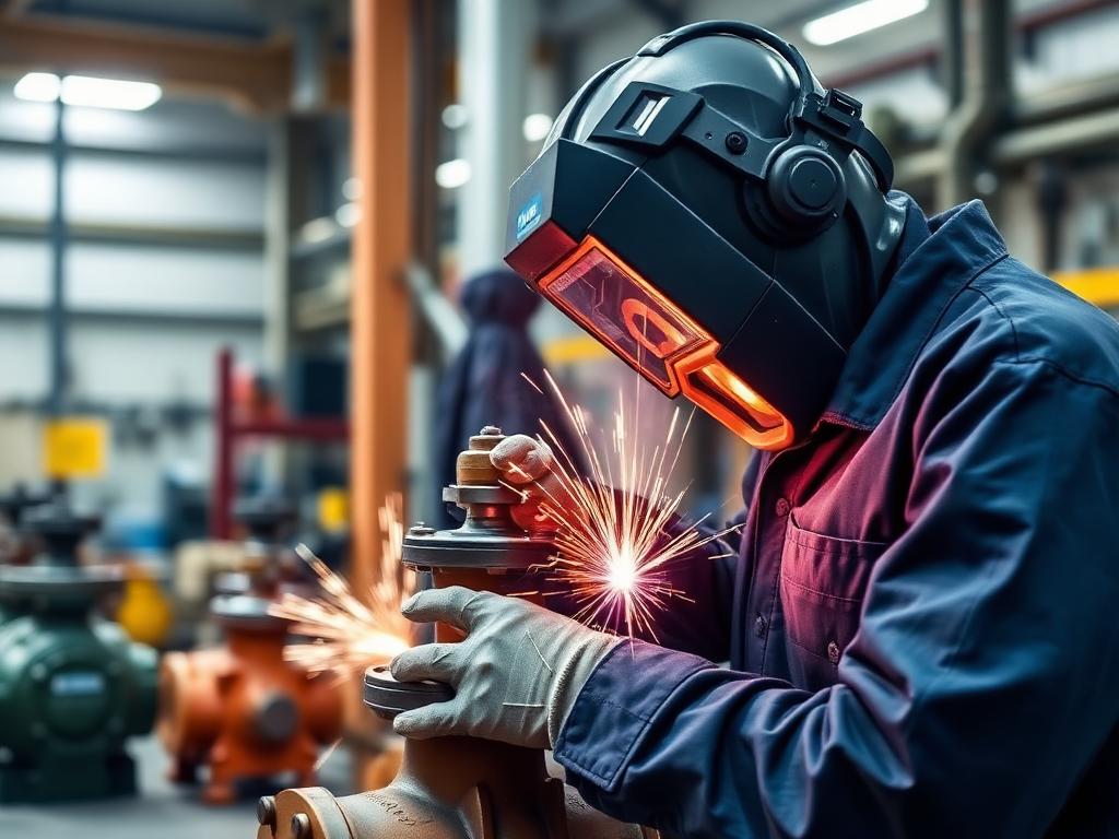 Welder performing a precision seal weld on a valve bonnet joint