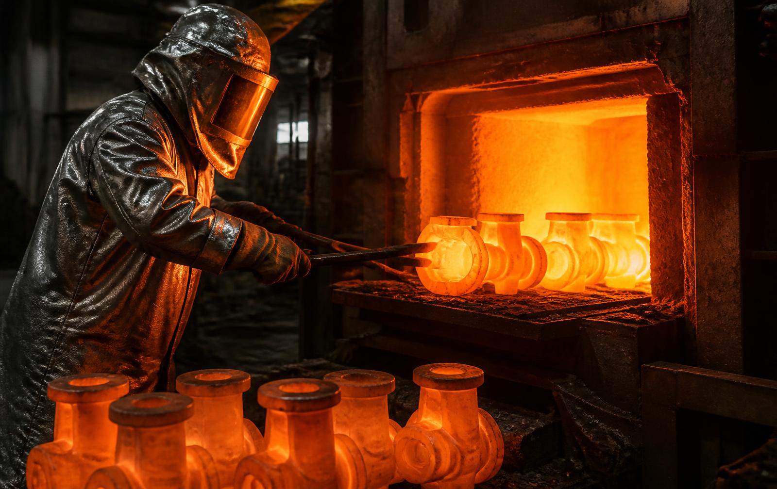Heat treatment furnace glowing during a valve body annealing cycle