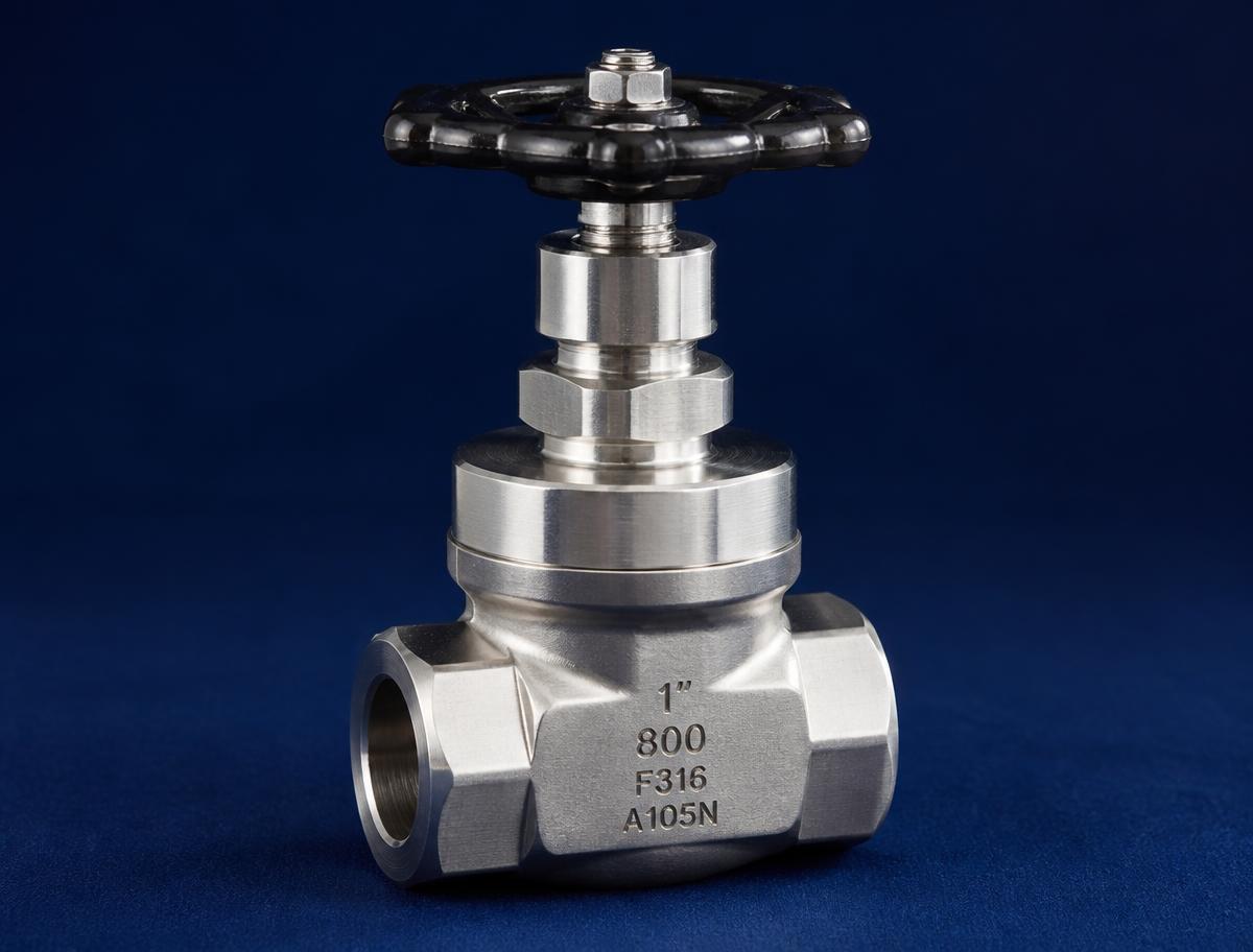 Forged stainless steel small bore gate valve with socket weld ends