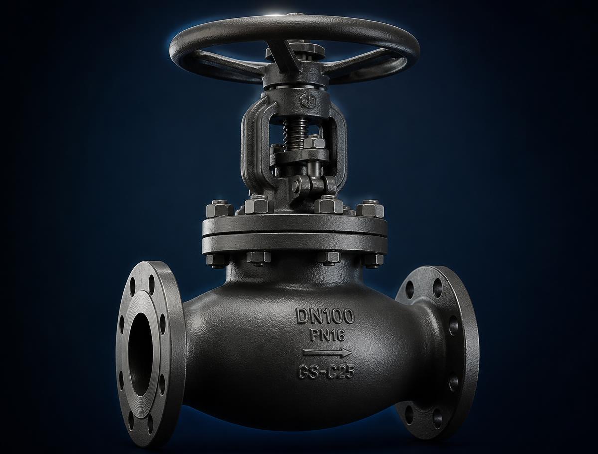 Cast steel globe valve with bolted bonnet and handwheel